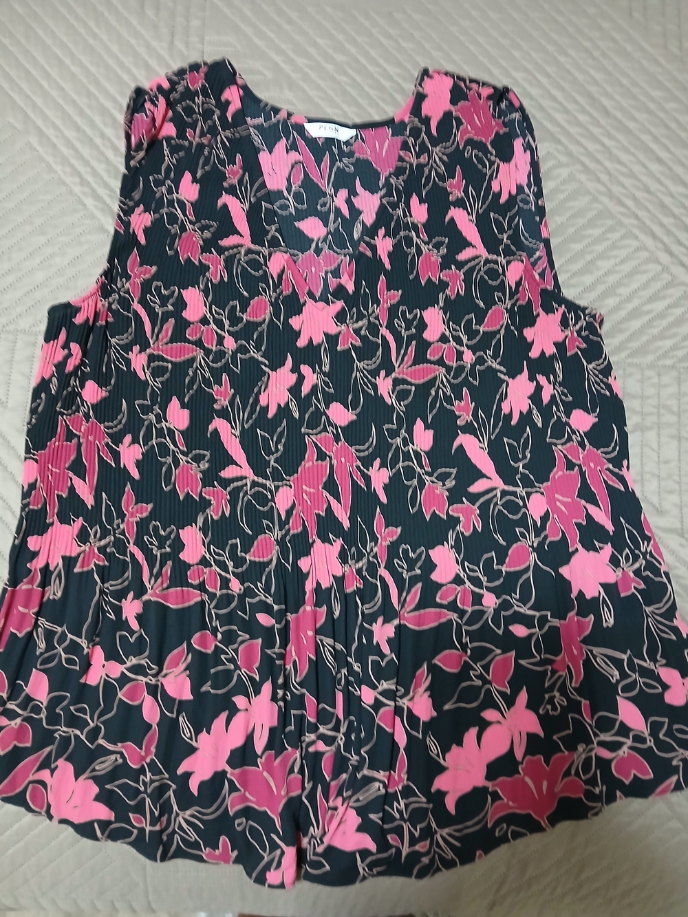 Penn,Pennington Women's Pink Floral Sleeveless Top XL